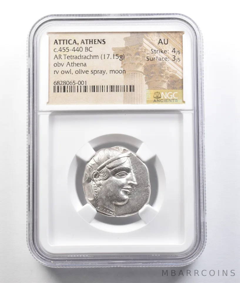 C. 455-440 BC Attica Athens AR Tetradrachm 17.15g AU NGC *9421