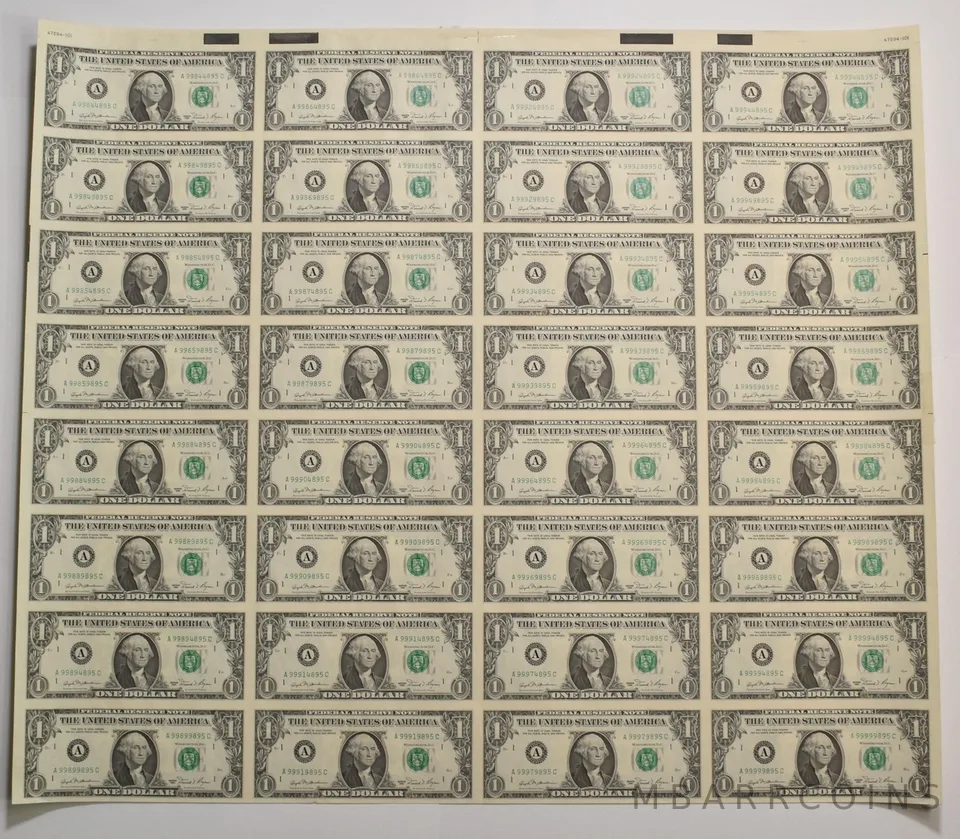 Lot (32) 1981 $1 Boston MA FRN Green Seal Uncut Sheet *5924
