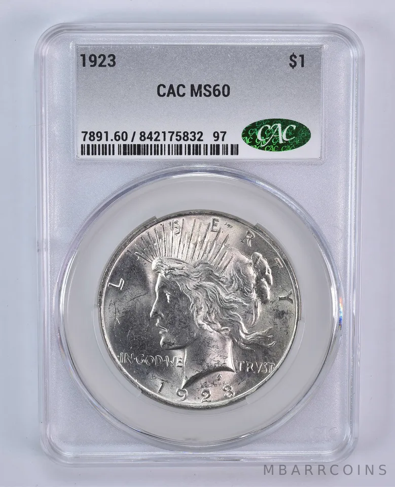 1923 Peace Silver Dollar MS60 CAC CACg