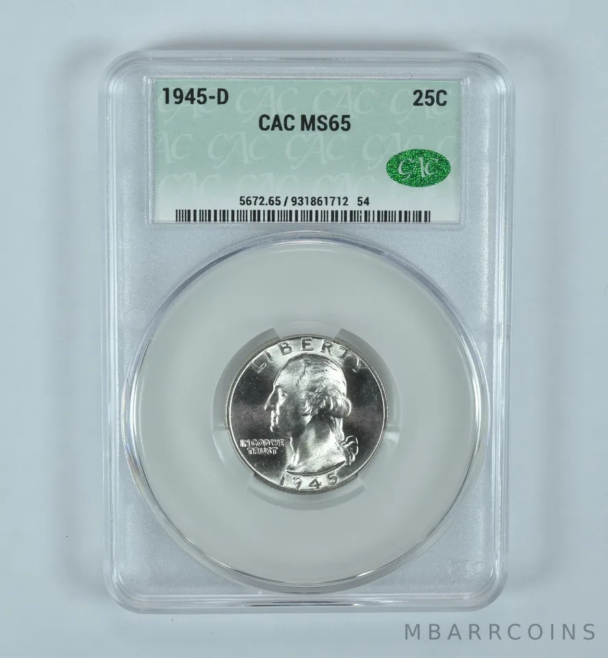 1945-D Washington Quarter MS65 CAC CACg