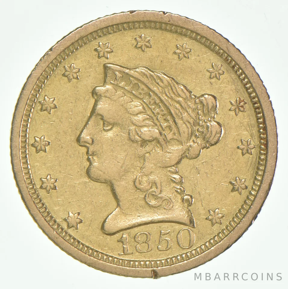 1850-O $2.50 Liberty Head Gold Quarter Eagle No motto Slant 5 *6448