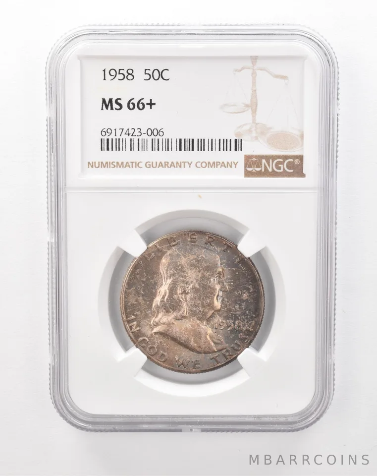 1958 Franklin Half Dollar MS66+ NGC Beautiful Tone *0931