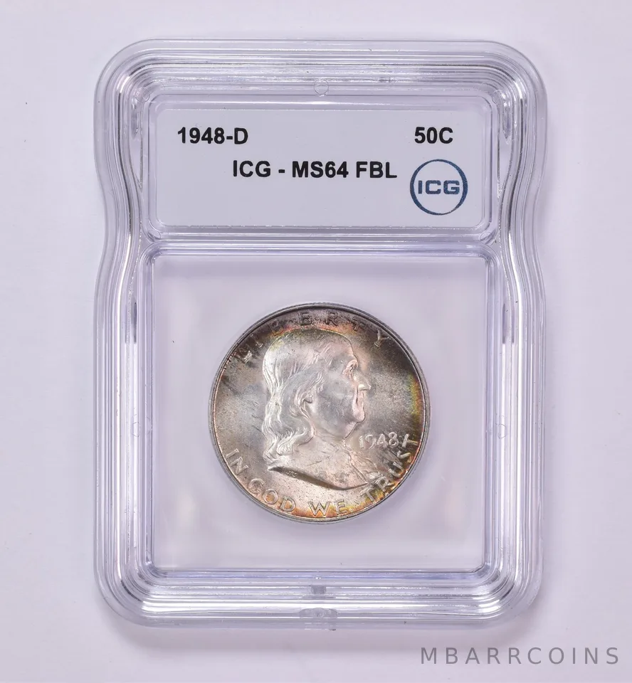 1948-D Franklin Half Dollar MS64 FBL ICG Beautiful Tone *0447