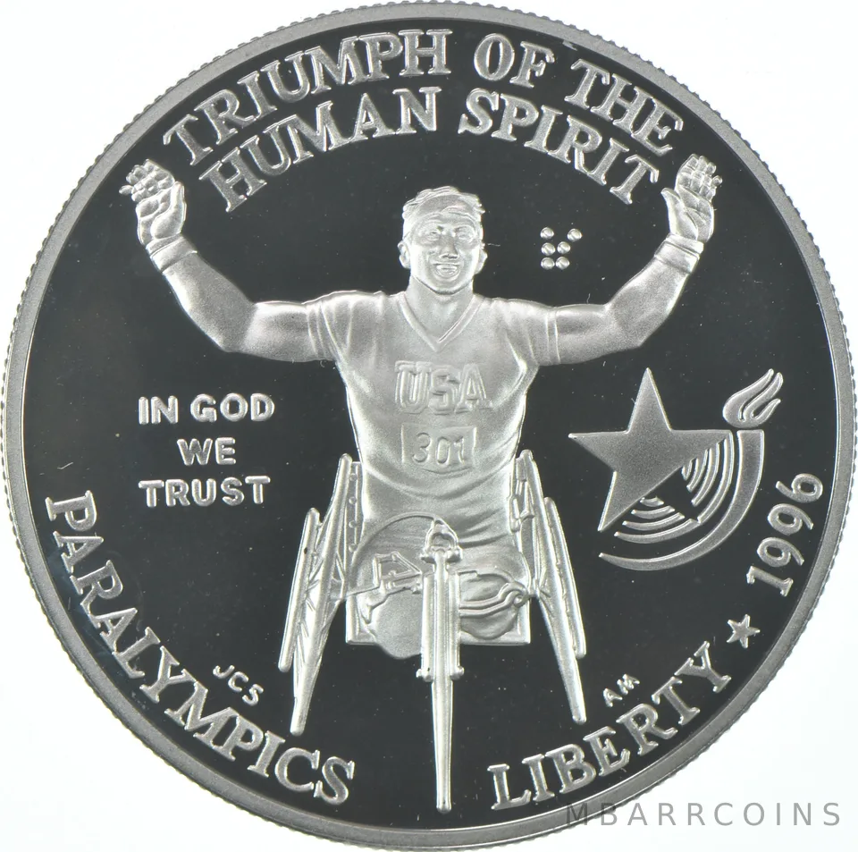 1996-P Proof Paralympics Wheelchair Commemorative Silver Dollar $1