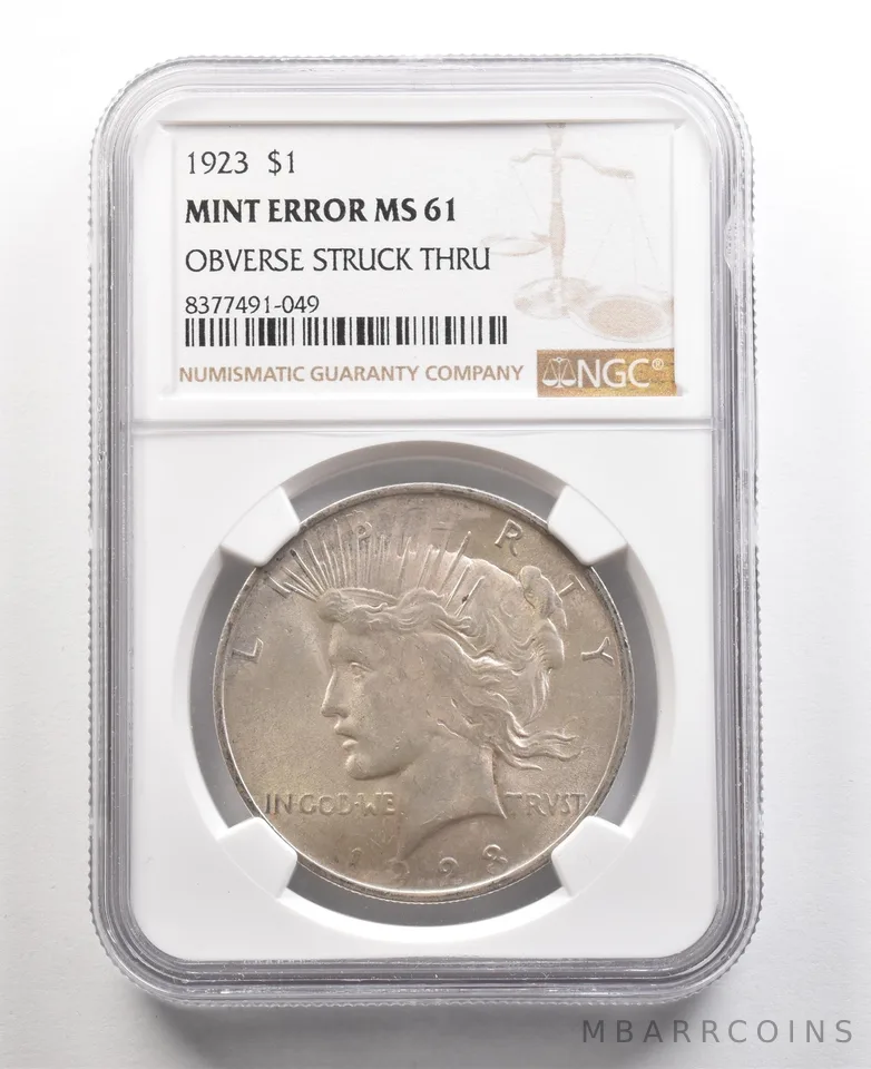 1923 Peace Silver Dollar Mint Error Obverse Struck Thru MS61 NGC *5469