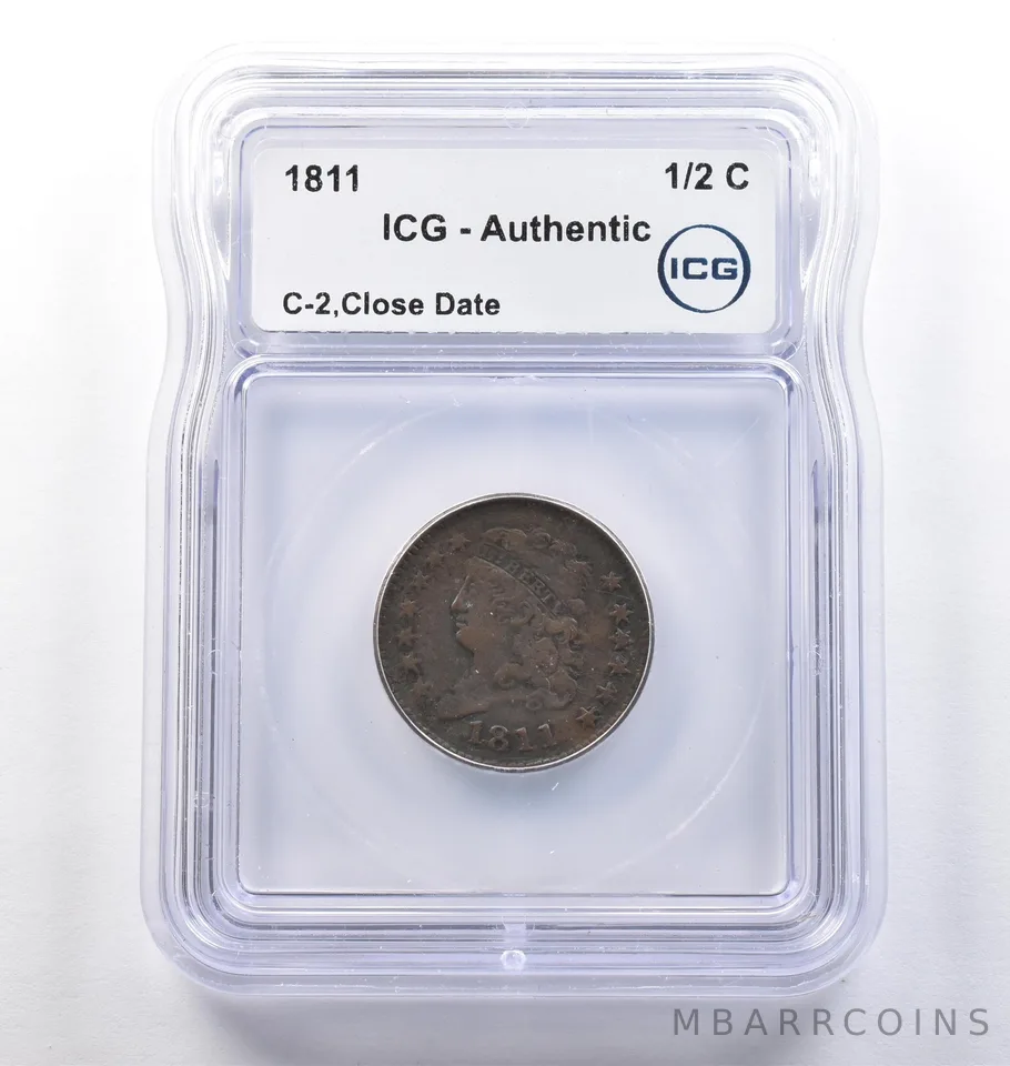1811 Capped Bust Half Cent C-2 Close Date Authentic ICG *3790