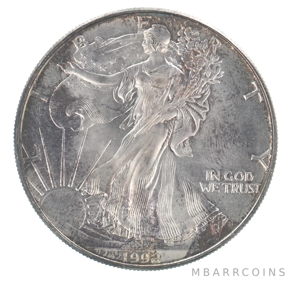Beautiful Toned - 1992 American Silver Eagle 1 Troy Oz .999 Fine Silver *092