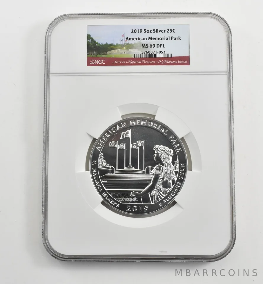 2019 5 Oz Silver Quarter ATB American Memorial Park MS69 DPL NGC *1604
