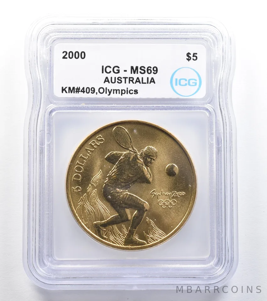 2000 Australia 5 Dollar Sydney Olympics Tennis KM#409 MS69 ICG a7894
