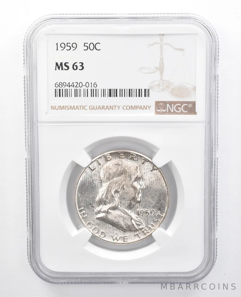 1959 Franklin Half Dollar MS63 NGC Beautiful Tone Reverse *7653
