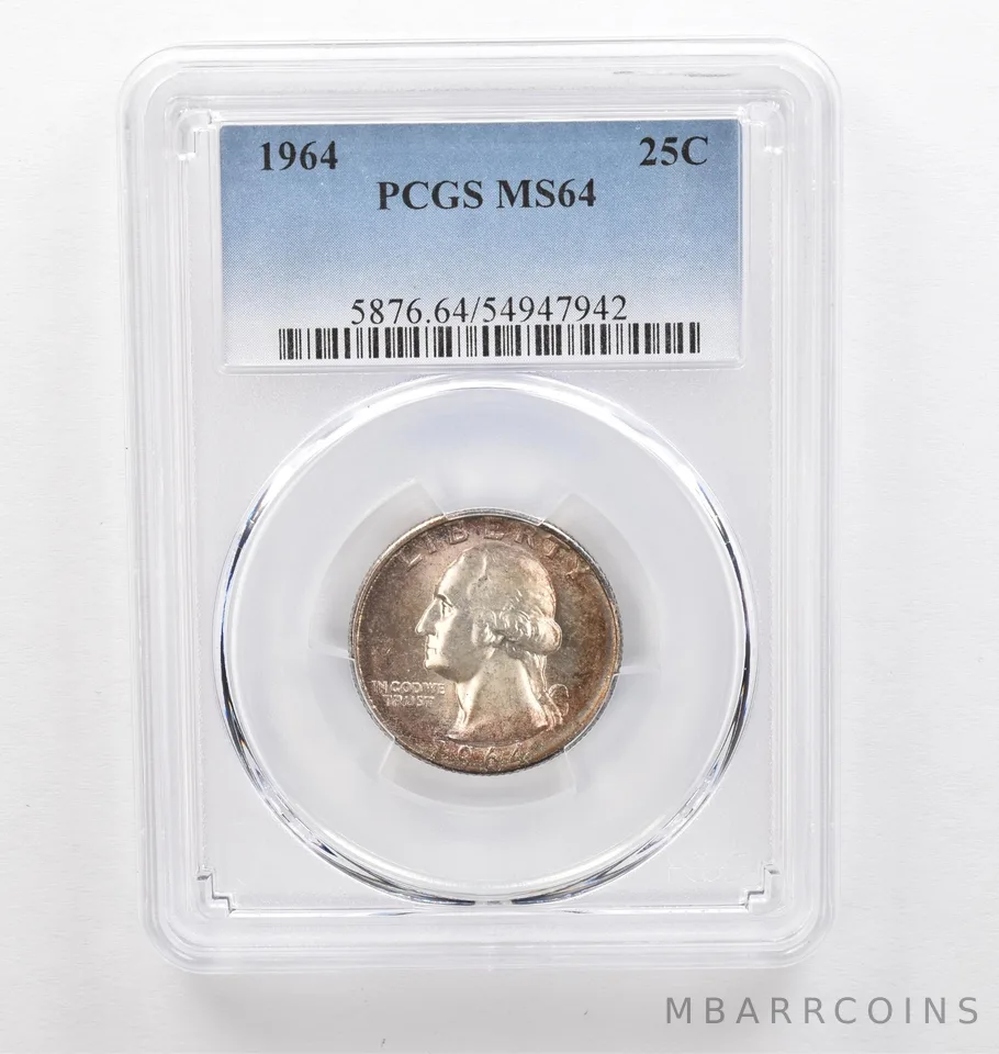 1964 Washington Quarter MS64 PCGS Beautiful Tone *0302