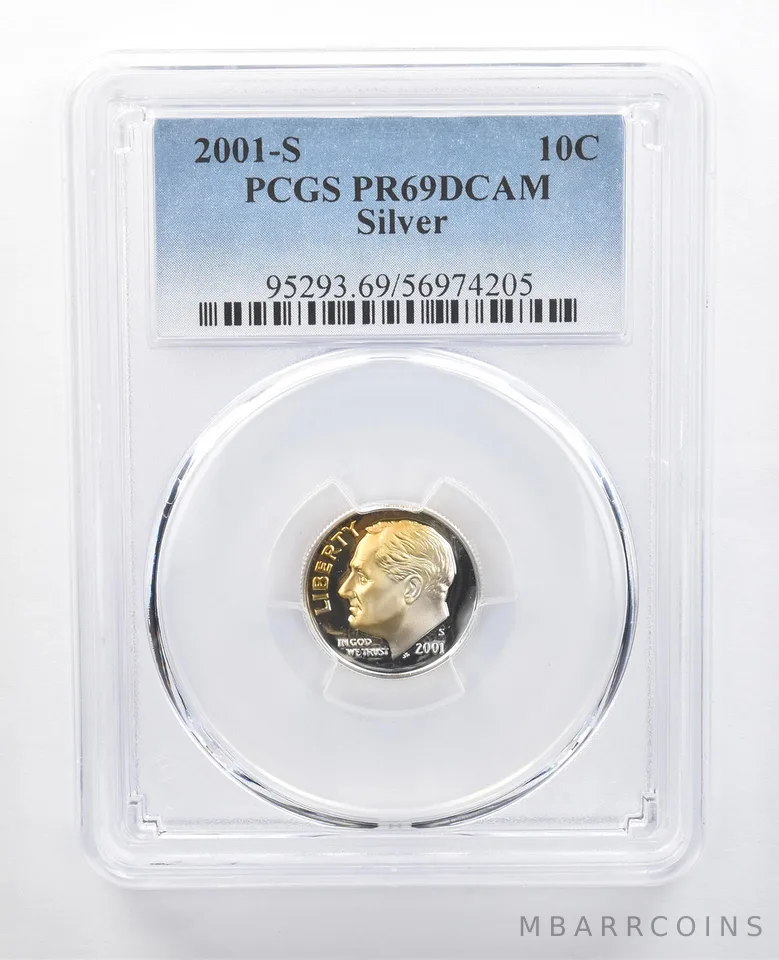 2001-S Roosevelt Dime Silver PR69 DCAM PCGS Yellow Tone *7691