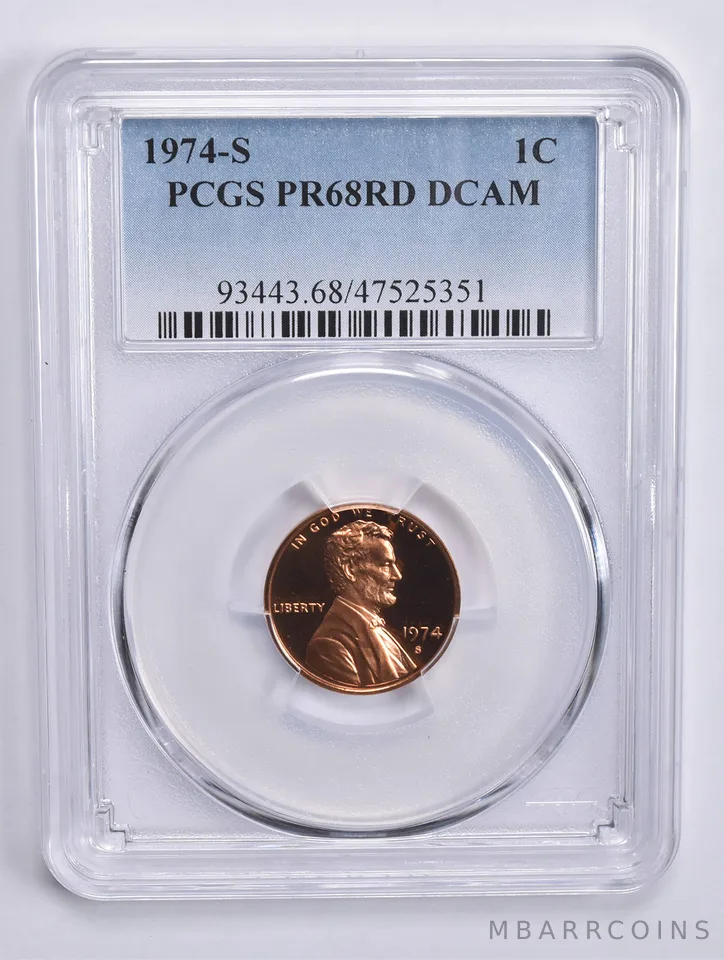 1974-S Lincoln Memorial Cent PR68 RD DCAM PCGS Blue Lbl
