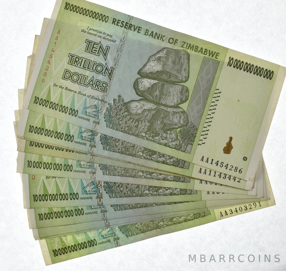 Lot of (10) 2008 10 TRILLION Dollar - Zimbabwe Note - 100/50 Series