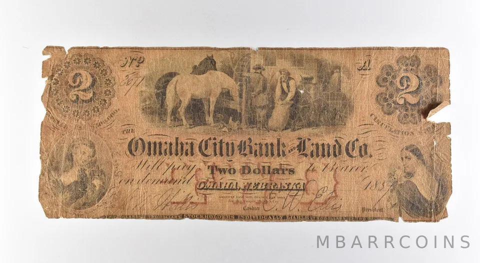 1859 $2 Omaha City Bank & Land Co Obsolete Note *3168
