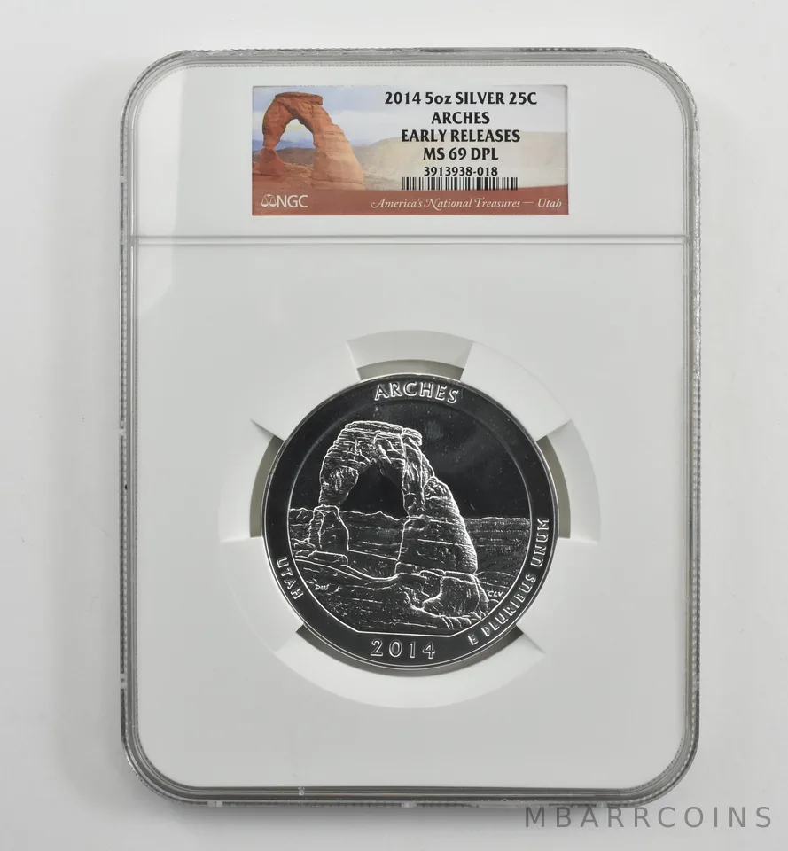 2014 5 Oz Silver Quarter America The Beautiful Arches ER MS69 DPL NGC *1551