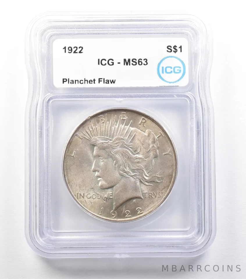ERROR 1922 Peace Silver Dollar Planchet Flaw MS63 ICG a3409