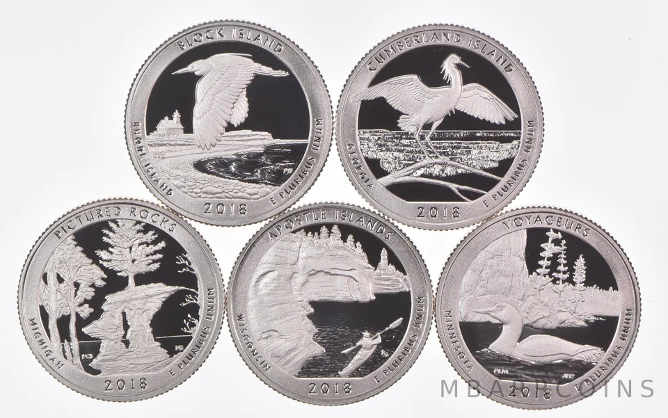 2018-S America The Beautiful Quarters (clad) From Proof Set (5 coins)