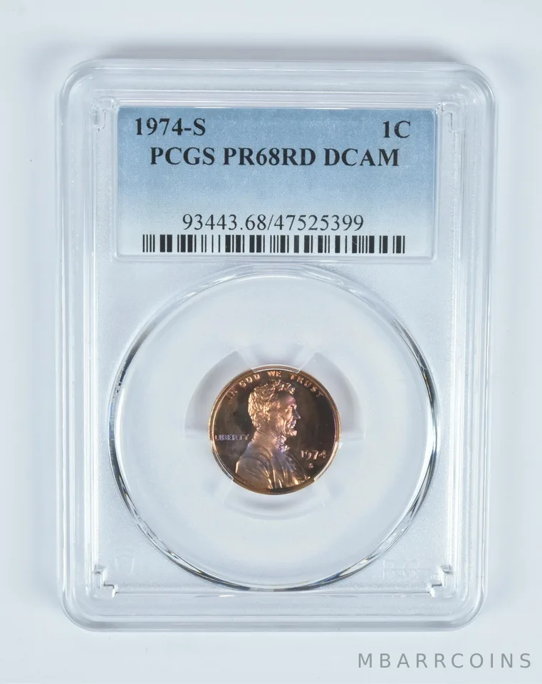 PR68 RD DCAM 1974-S Lincoln Memorial Cent PCGS Beautifully Toned a7513