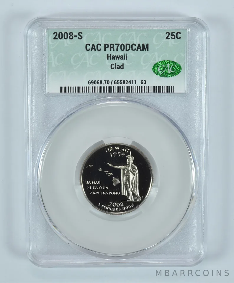 2008-S Washington State Quarter Hawaii CLAD PR70 DCAM CAC CACg