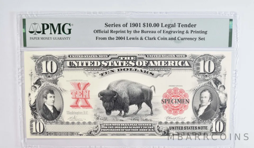 $10 1901 BEP BISON Intaglio Banknote PMG Graded Specimen Note