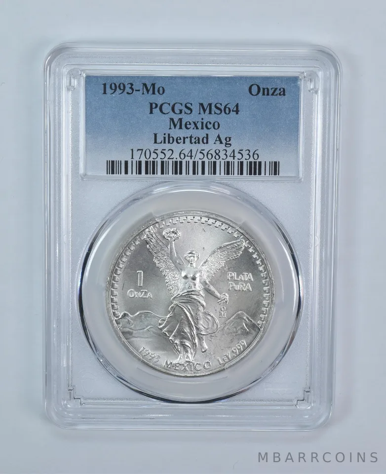 1993 Mo Mexico 1 Onza Silver Libertad MS64 PCGS Blue Label