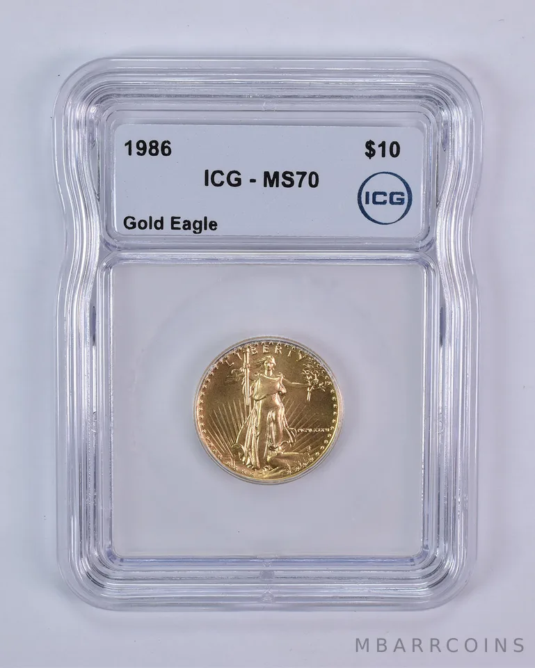 1986 $10 American Gold Eagle 1/4 Oz Gold MS70 ICG