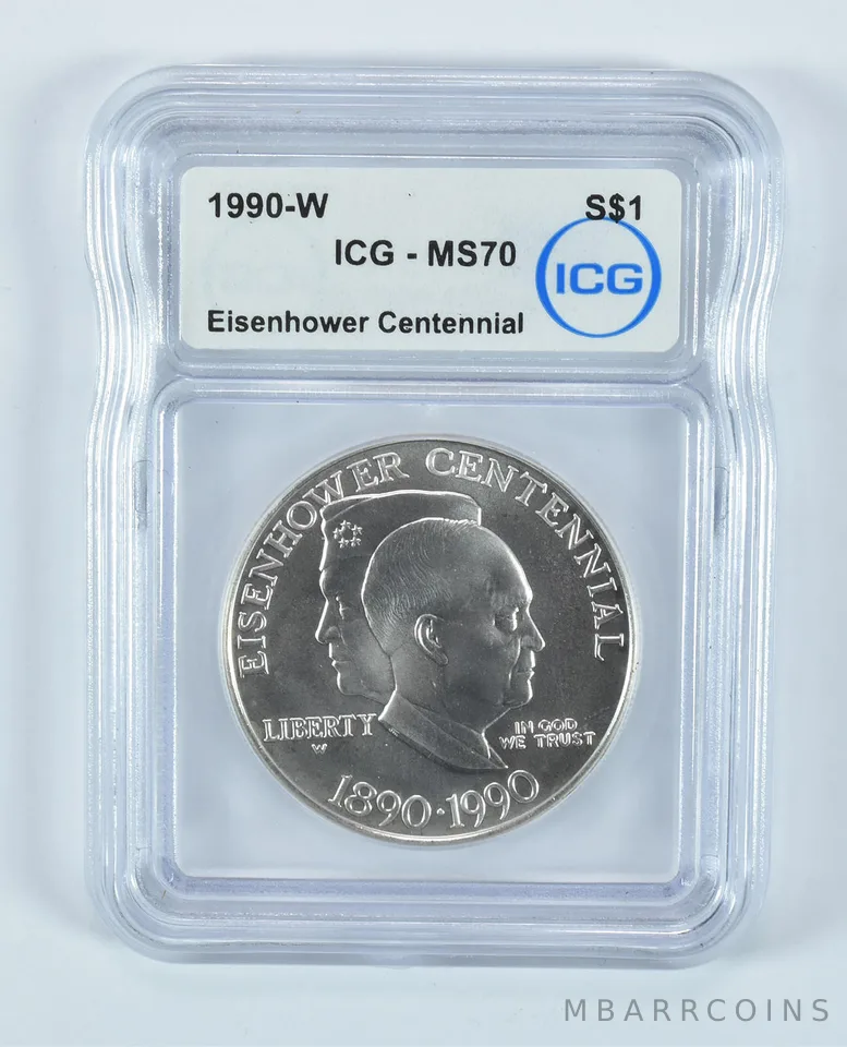 1990-W Eisenhower Commemorative Silver Dollar MS70 ICG