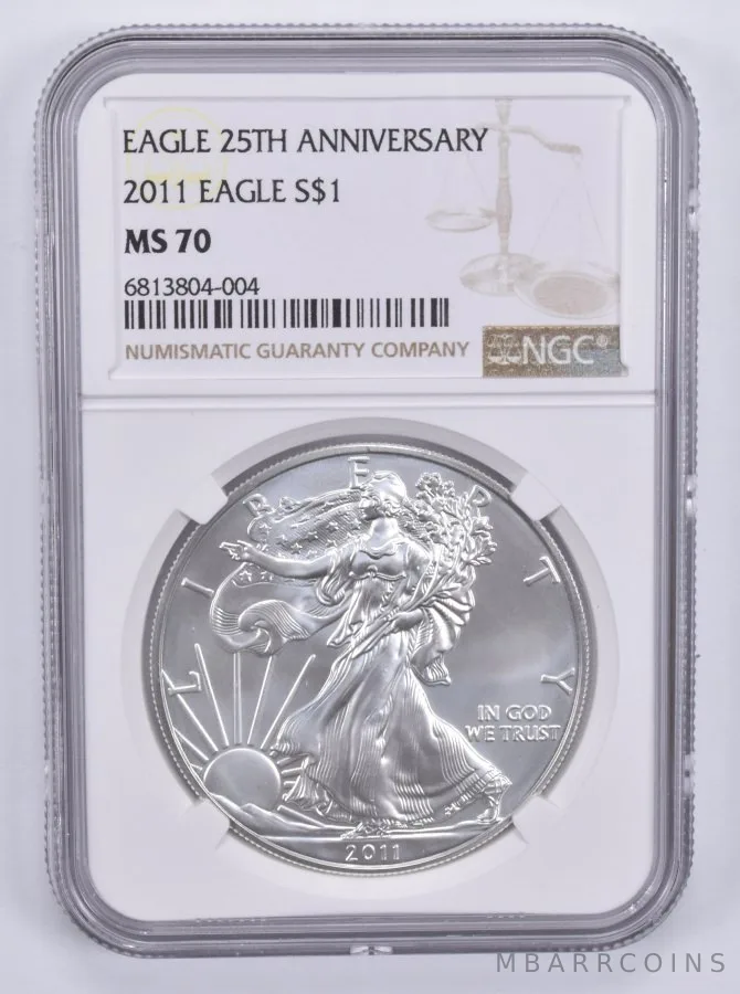 2011 American Silver Eagle 1 Oz MS70 NGC Brown Label