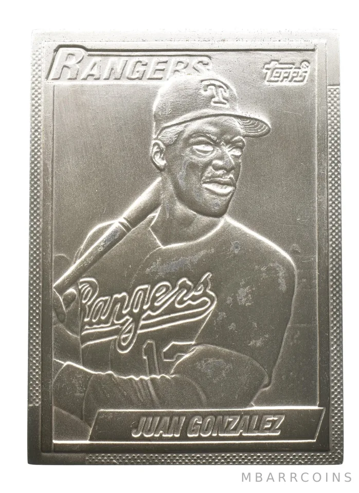 1990 Juan Gonzalez Rangers Silver Bar 4.31 Troy Oz Topps Cards *2425