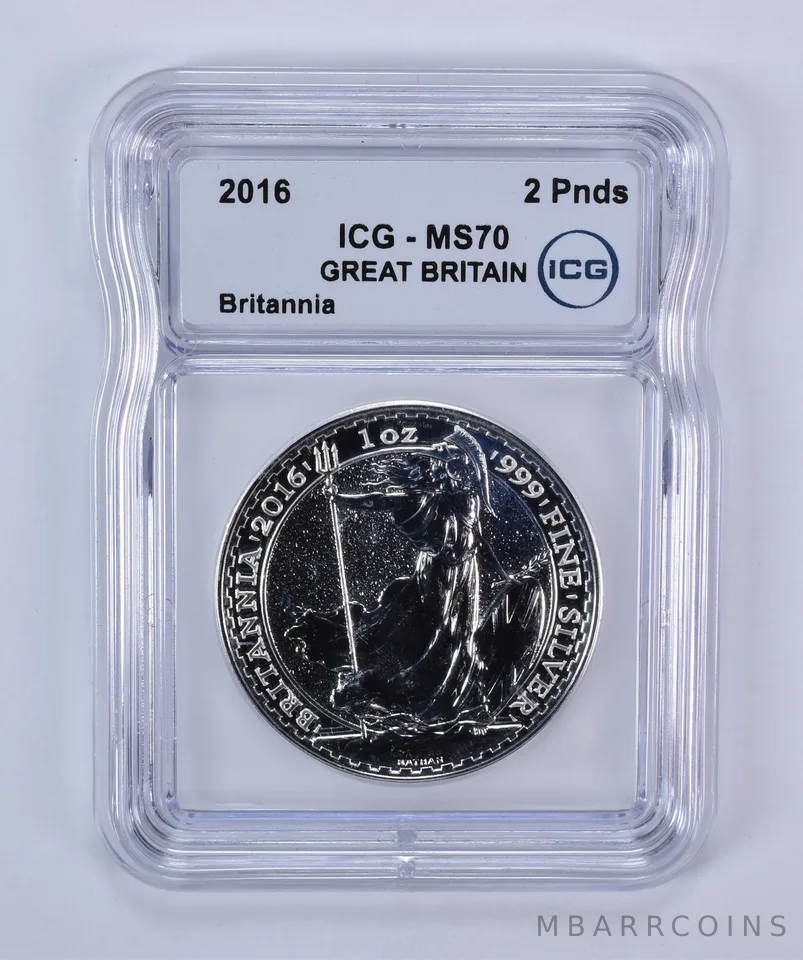 2016 Great Britain 2 Pounds Silver Britannia MS70 ICG