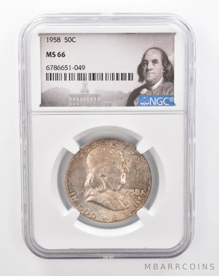 1958 Franklin Half Dollar MS66 NGC Beautiful Tone *2849