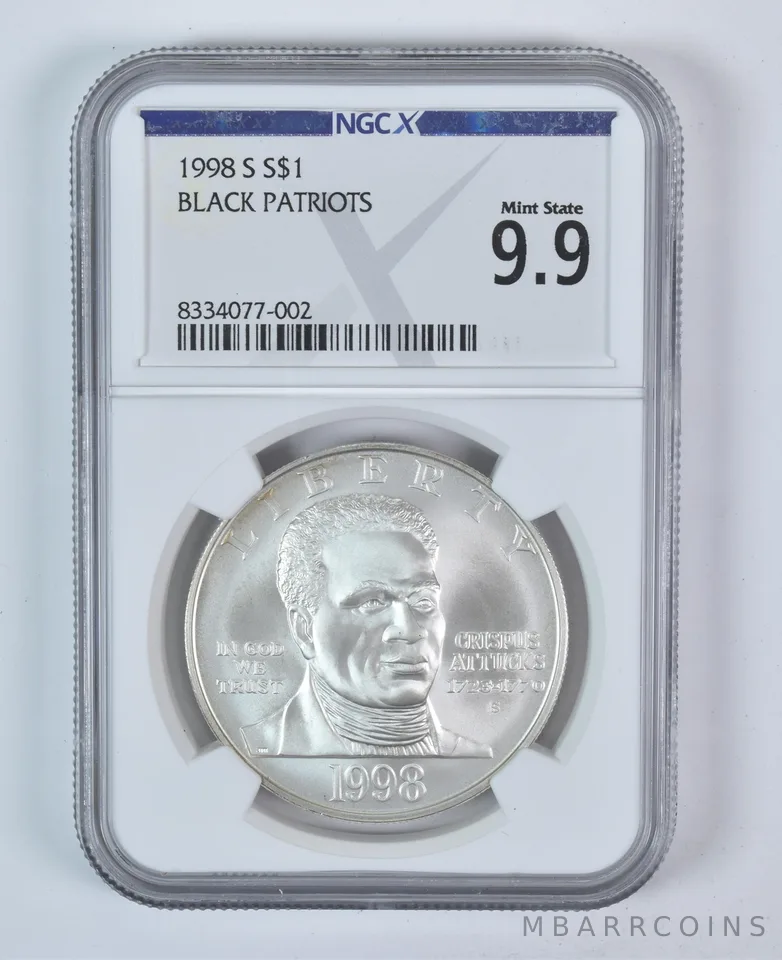 1998-S Black Patriots Commemorative Silver Dollar Mint State 9.9 NGC X NGCX