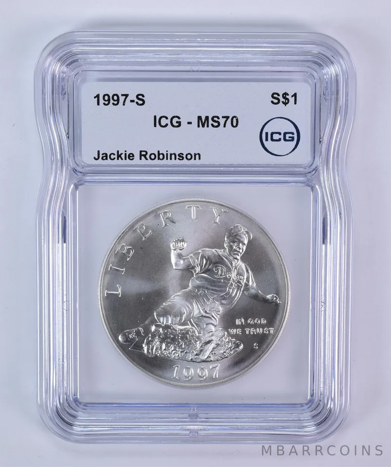 1997-S Jackie Robinson Commemorative Silver Dollar MS70 ICG
