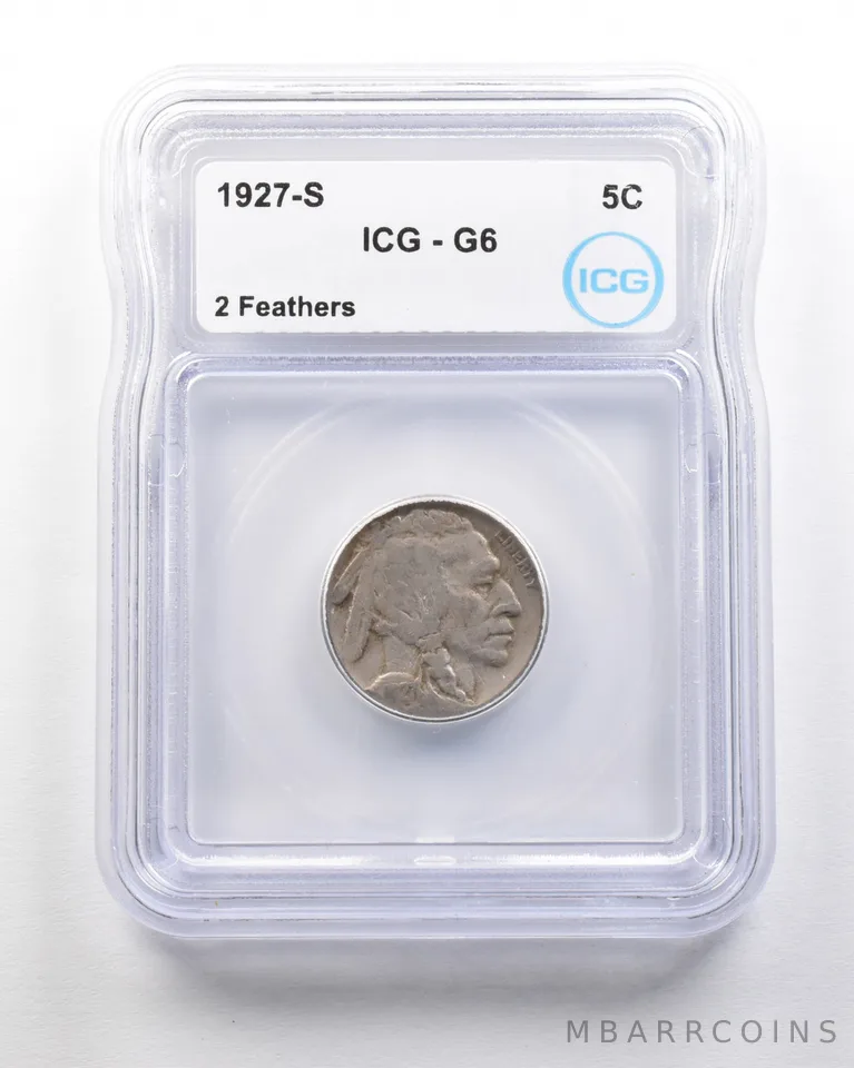 1927-S Indian Head Buffalo Nickel 2 Feathers G6 ICG *1698