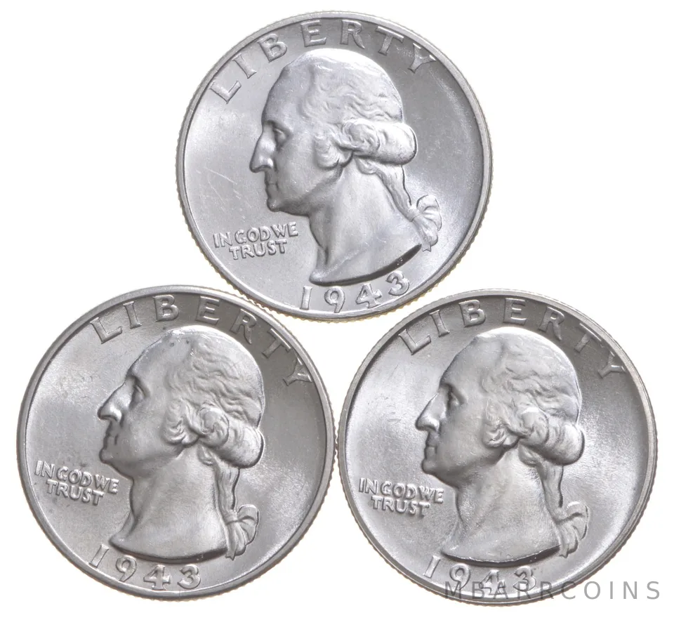Choice Unc 1943 P+D+S Washington Quarter Gem BU Collection Lot Set