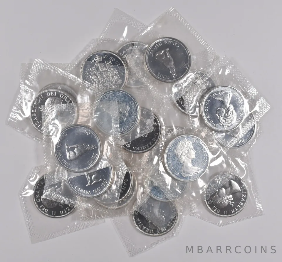 (20) PL 80% Silver Canadian Half Dollar Roll $10 Collection Lot Canada
