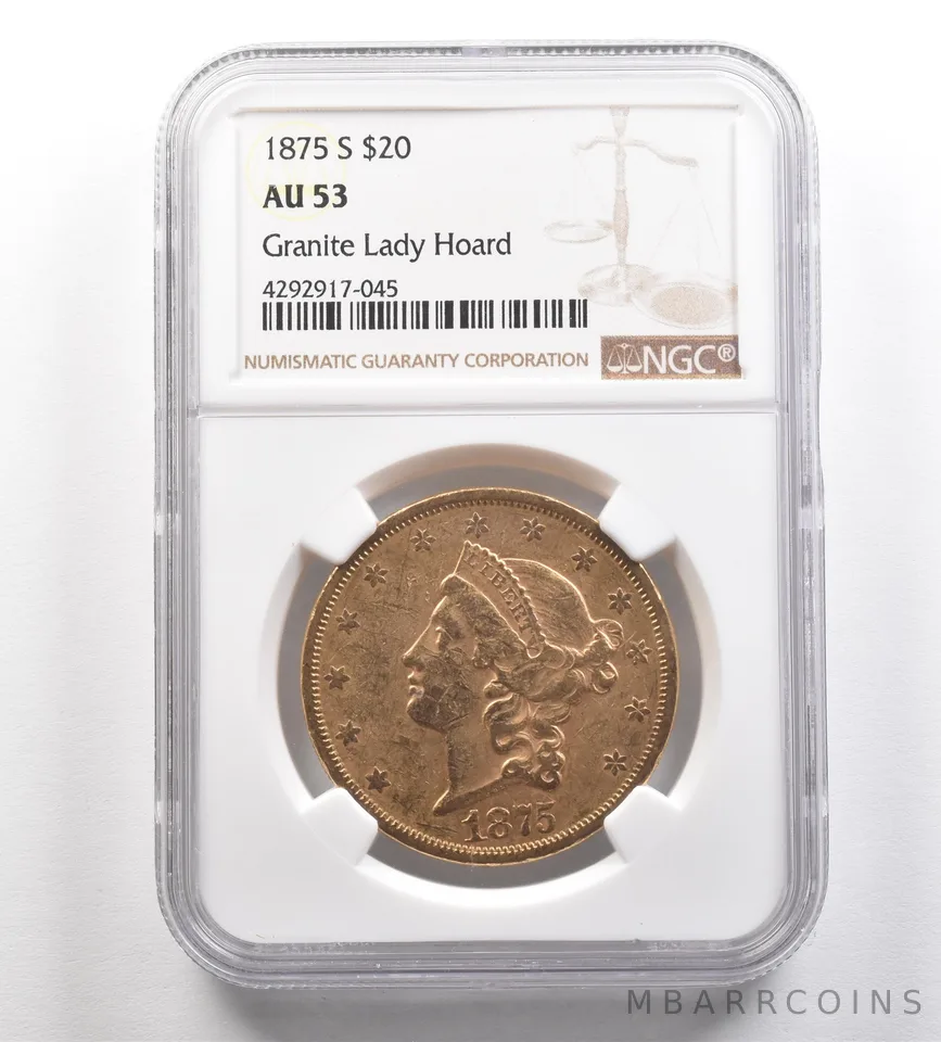 1875-S $20 Liberty Head Gold Double Eagle Granite Lady Hoard AU53 NGC *4295