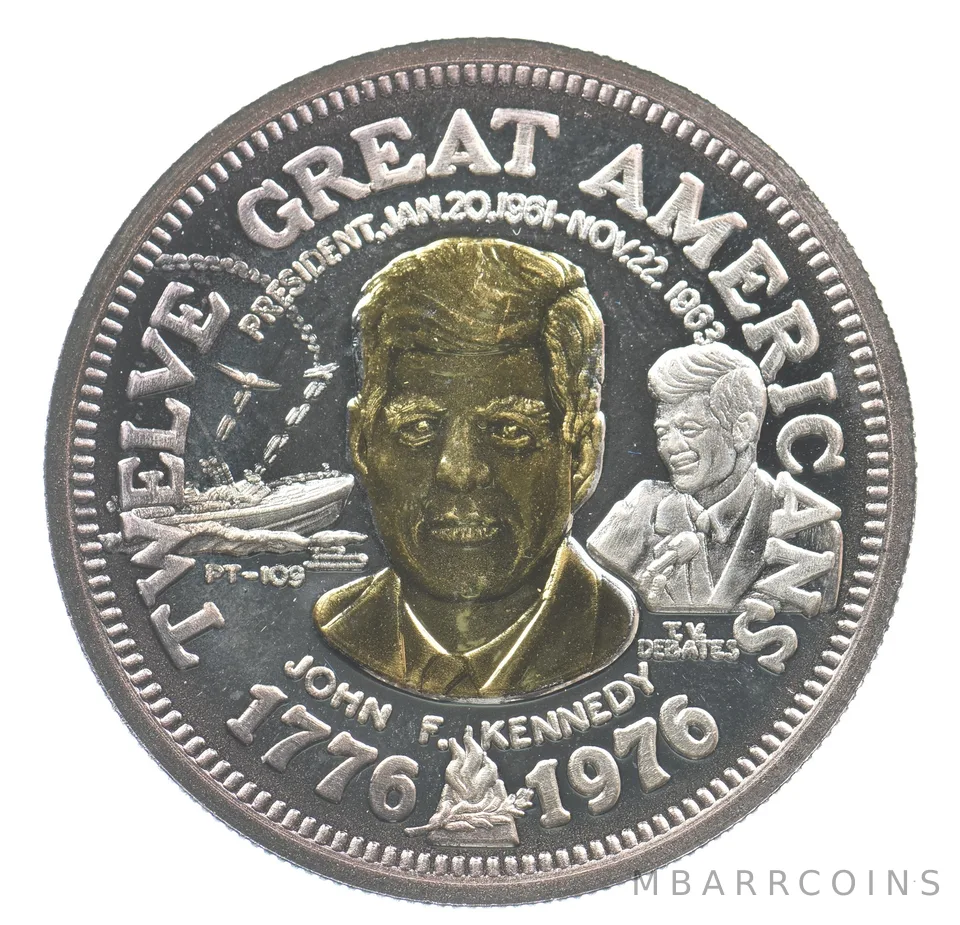 1976 Twelve Great Americans Gold/Silver Round John F Kennedy *9450