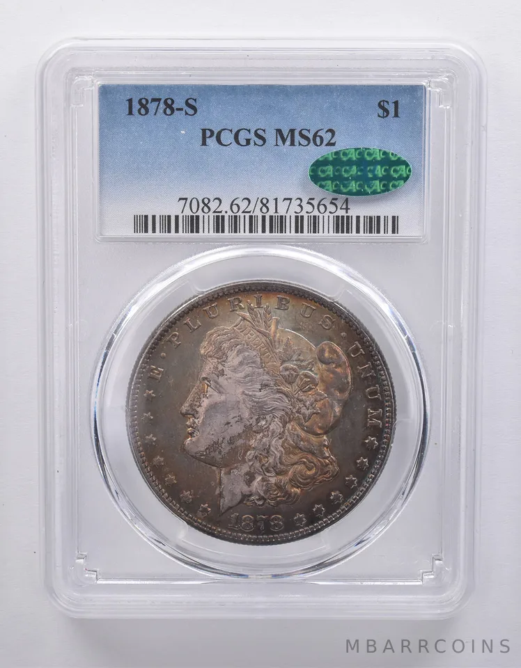 1878-S Morgan Silver Dollar MS62 PCGS CAC Rainbow Tone *7194