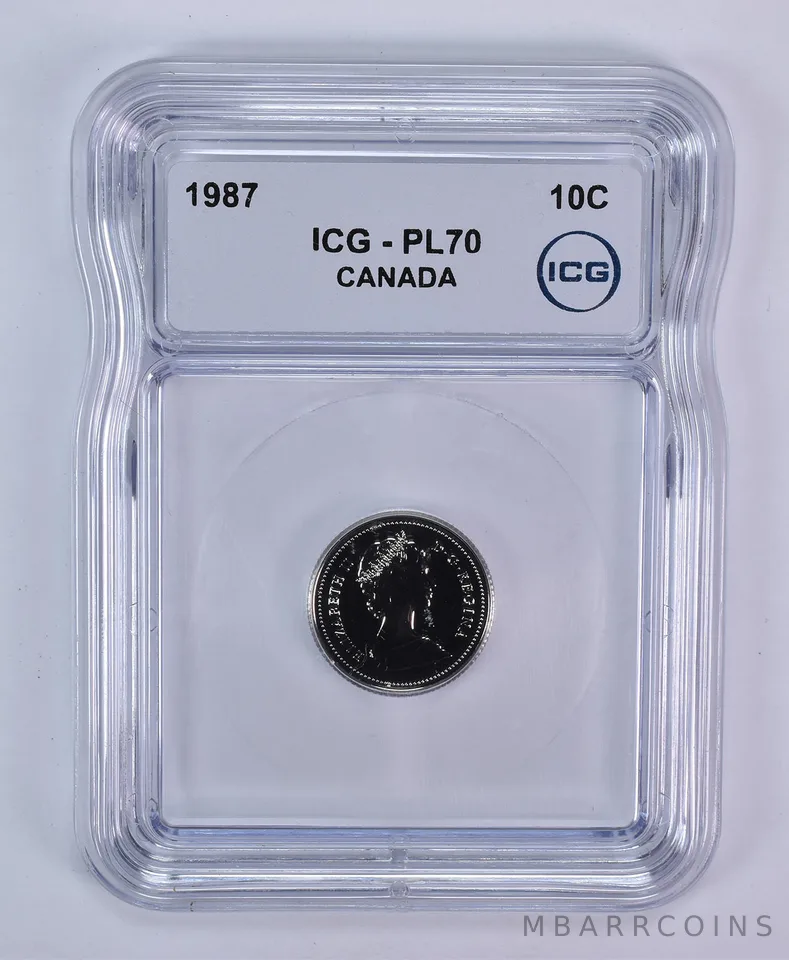 1987 Canada 10 Cents Bluenose PL70 ICG