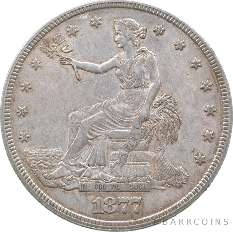 1877 Seated Liberty Trade Dollar a9484