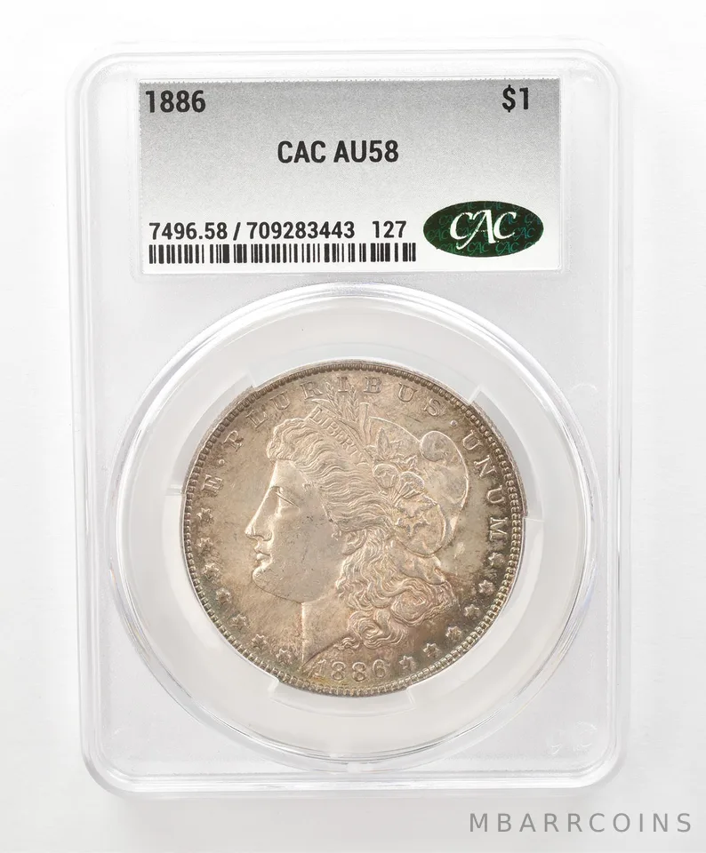1886 Morgan Silver Dollar AU58 CAC CACg Beautiful Tone a6607