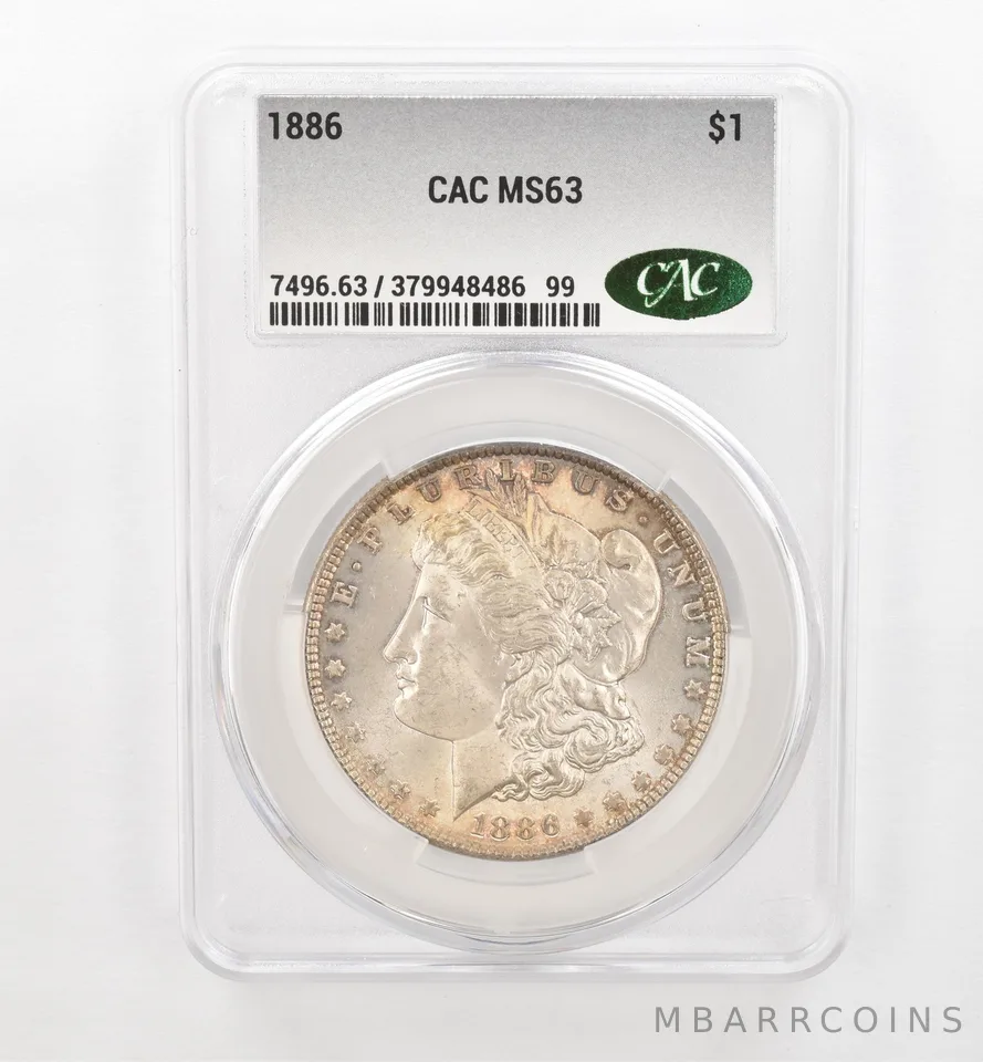 1886 Morgan Silver Dollar MS63 CAC CACg Beautiful Tone *0471