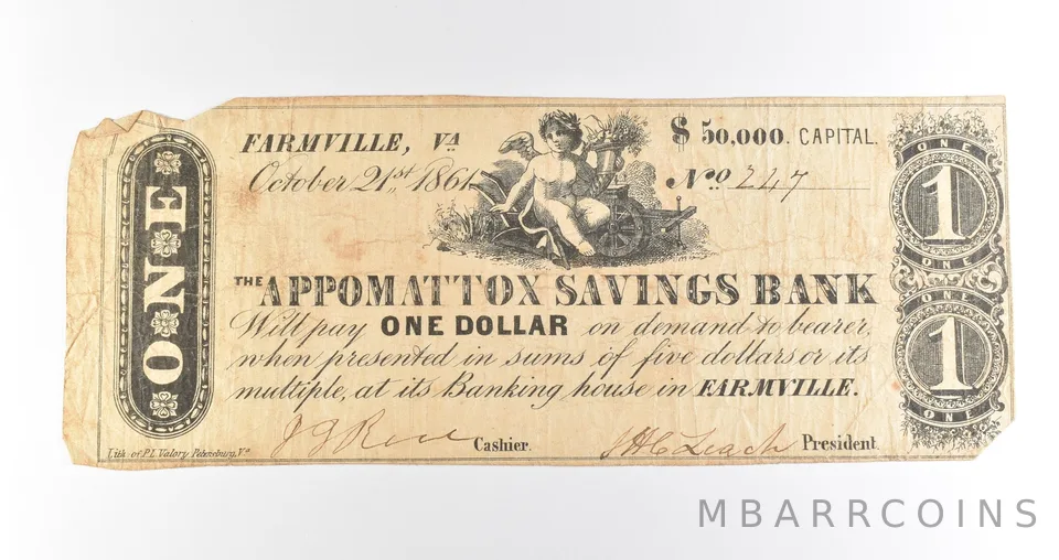 1861 $1 Farmville VA Appomattox Savings Bank Obsolete Note *3906