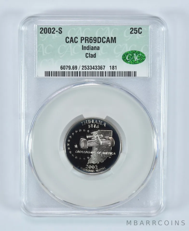 2002-S State Quarter Indiana Clad PR69 DCAM CAC CACg