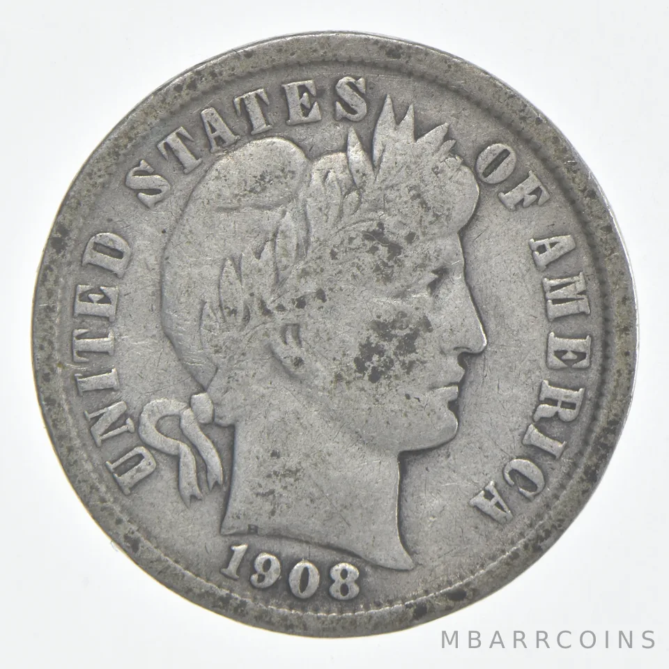 1908 (P) Barber Dime 90% Silver FINE Condition