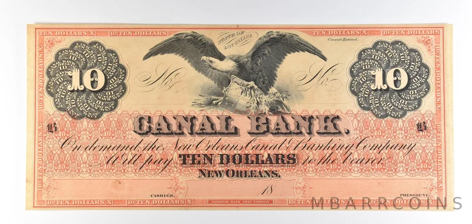 1800s $10 New Orleans LA Canal Bank Obsolete Note *8849
