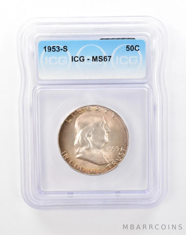 1953-S Franklin Half Dollar MS67 ICG Peripheral Tone a2870