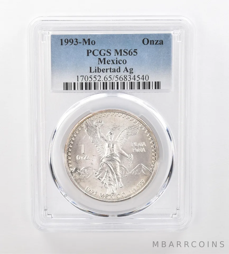 1993 Mo Mexico 1 Onza Silver Libertad MS65 PCGS Beautiful Tone Reverse *0915